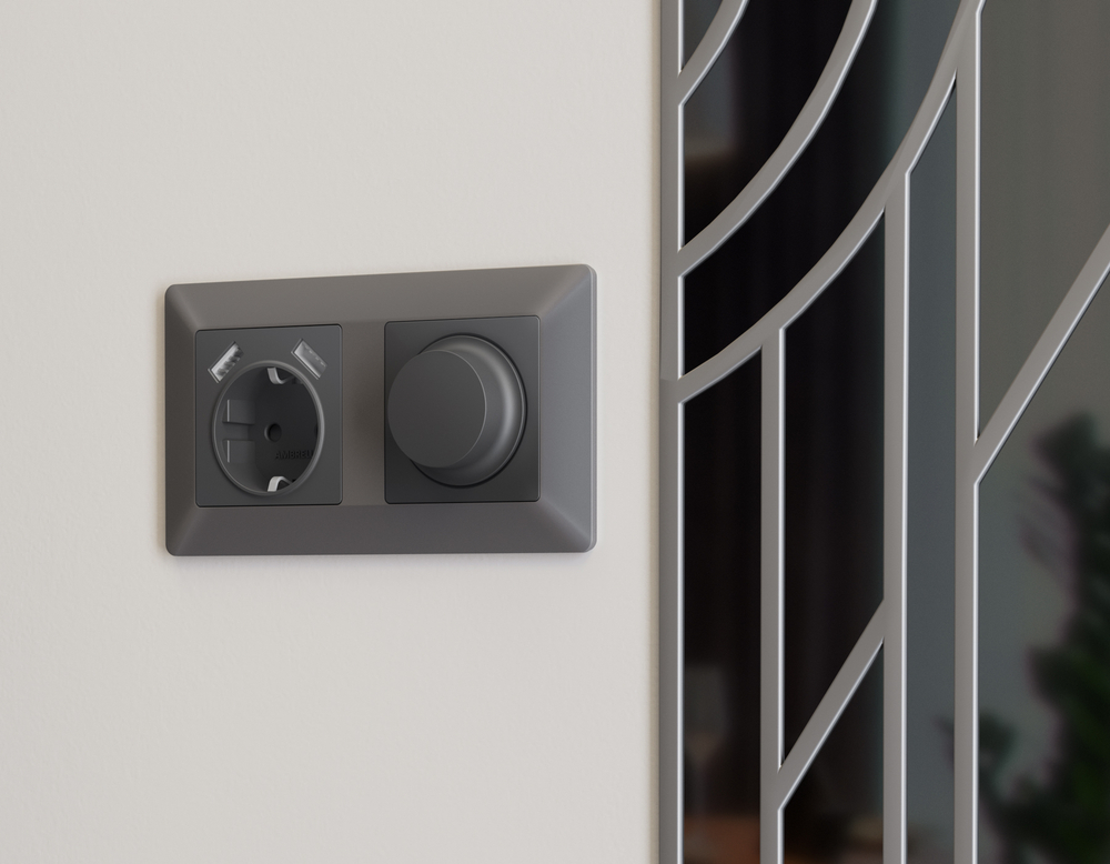 MA909010 Комплект механизма электрической розетки ALFA Графит мягкое касание 2USB A+A 18W (быстрая зарядка) с/з QUANT (AP9090, VM155)