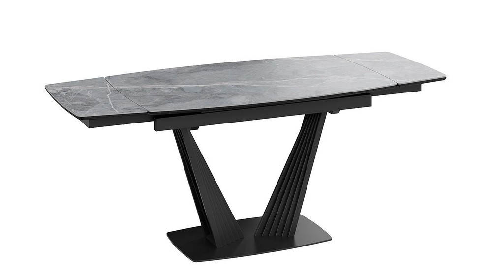 Стол кухонный обеденный раздвижной Черный муар/Керамика матовая серый мрамор 130(190)х80х76 см