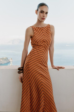 ZARA ПЛАТЬЕ МИДИ С ОТКРЫТОЙ СПИНОЙ В ПОЛОСКУ, ПОЛОСКИ