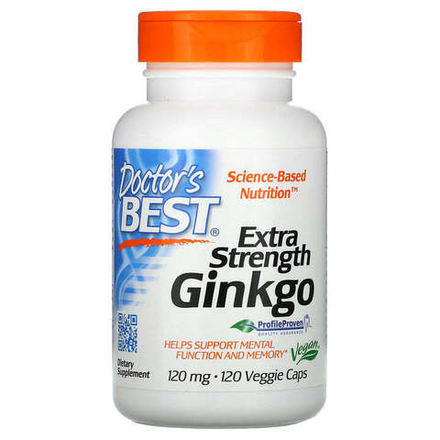 Doctor's Best, Гинкго Билоба, Extra Strength Ginkgo Biloba 120 mg, 120 вегетарианских капсул