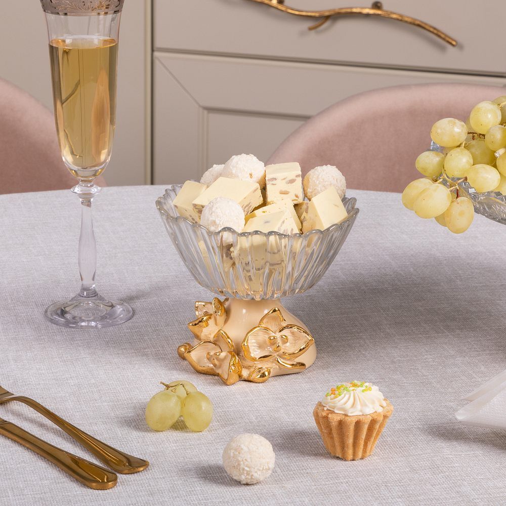 Фруктовница Орхидея Лайм Айвори со стеклянной чашей Аврора