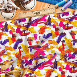 Ткань шелк Армани яркие мазки краской на белом фоне