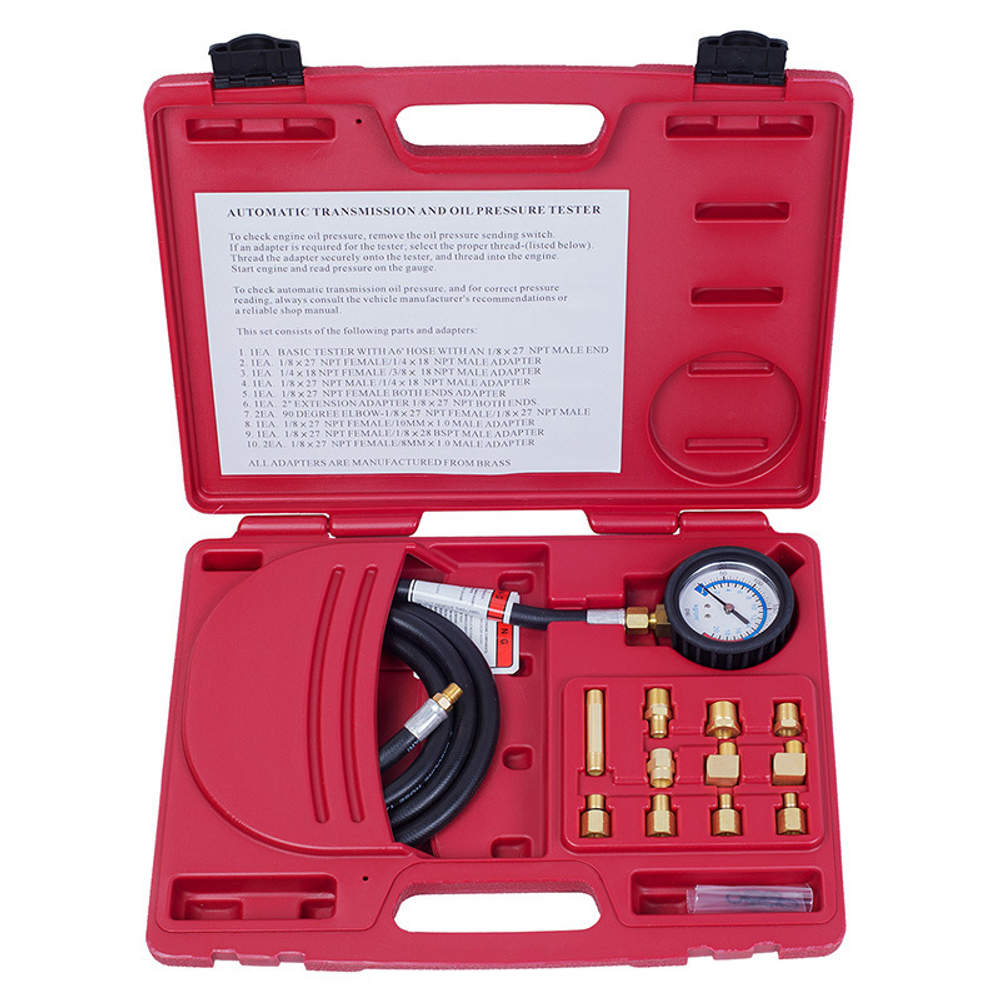 МАСТАК (120-20012C) Манометр для измерения давления масла, 0-21 бар, комплект адаптеров