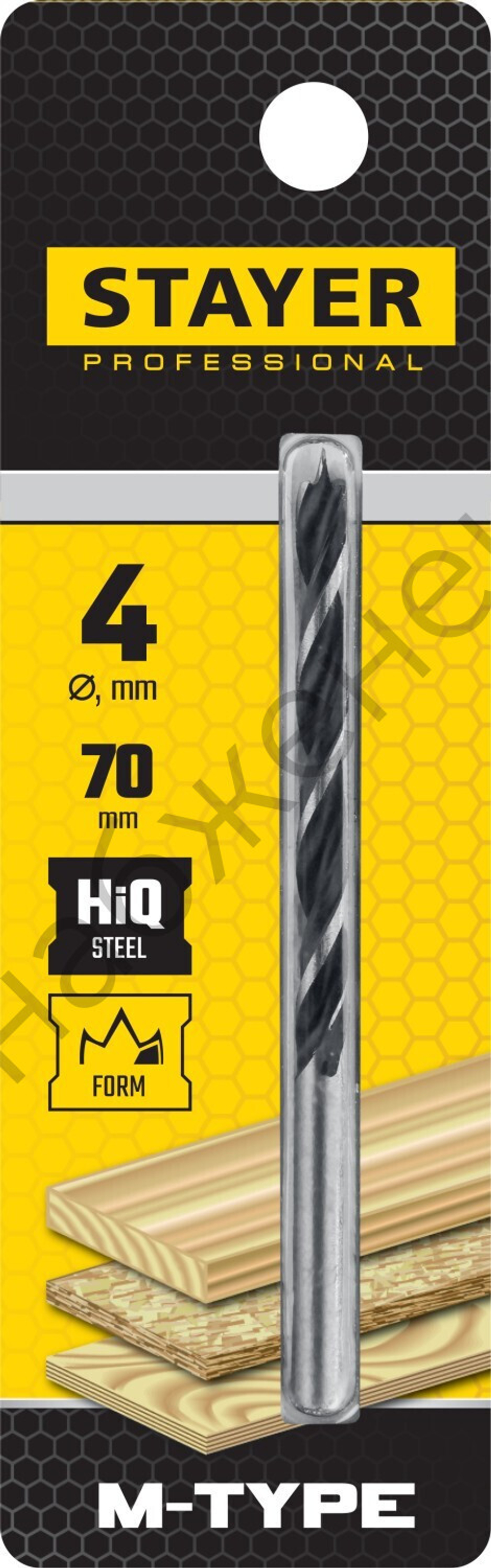 STAYER ″M-type″ 4,0x70/45мм, сверло спиральное по дереву, М-образная заточка (2942-070-04)
