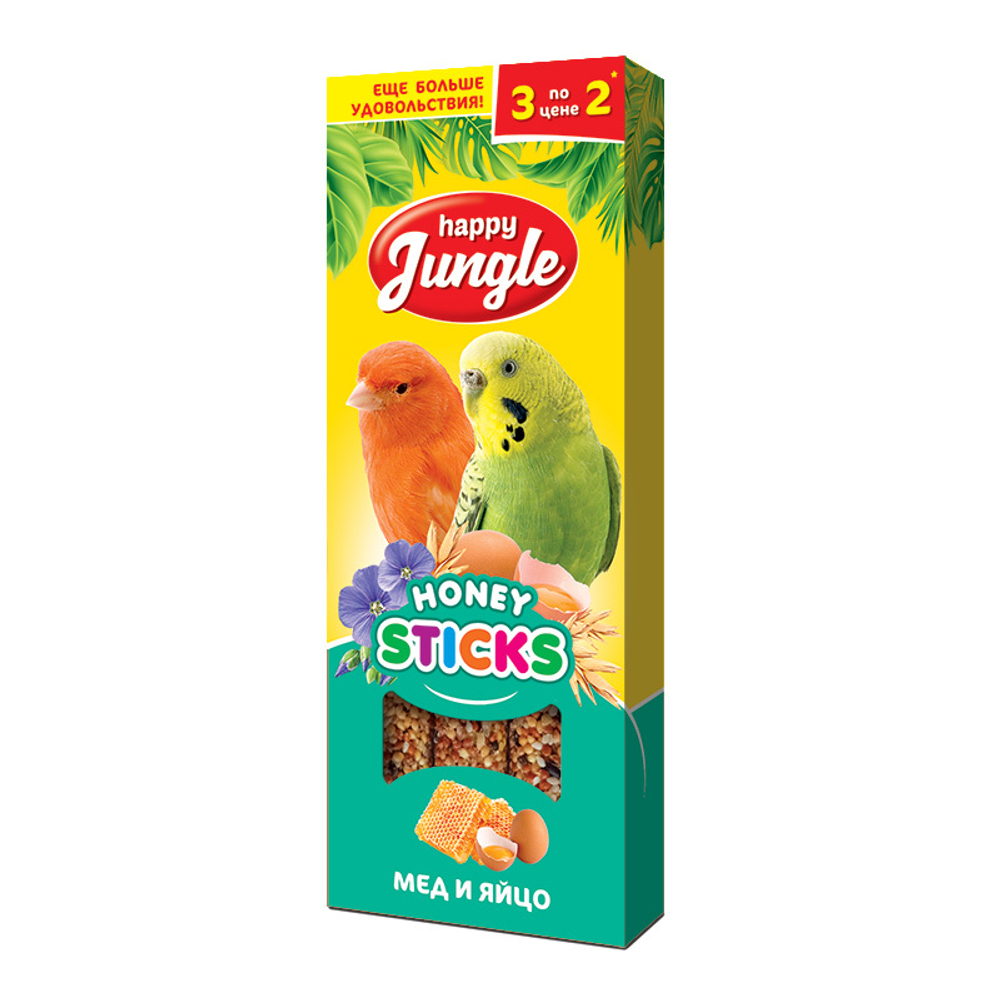 HAPPY JUNGLE Палочки для птиц мед и яйцо