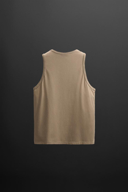 ZARA МАЙКА ИЗ ХЛОПКА, ПЕСОЧНЫЙ