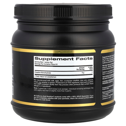 California Gold Nutrition, Sport, чистый моногидрат креатина, с нейтральным вкусом, 454 г (1 фунт)