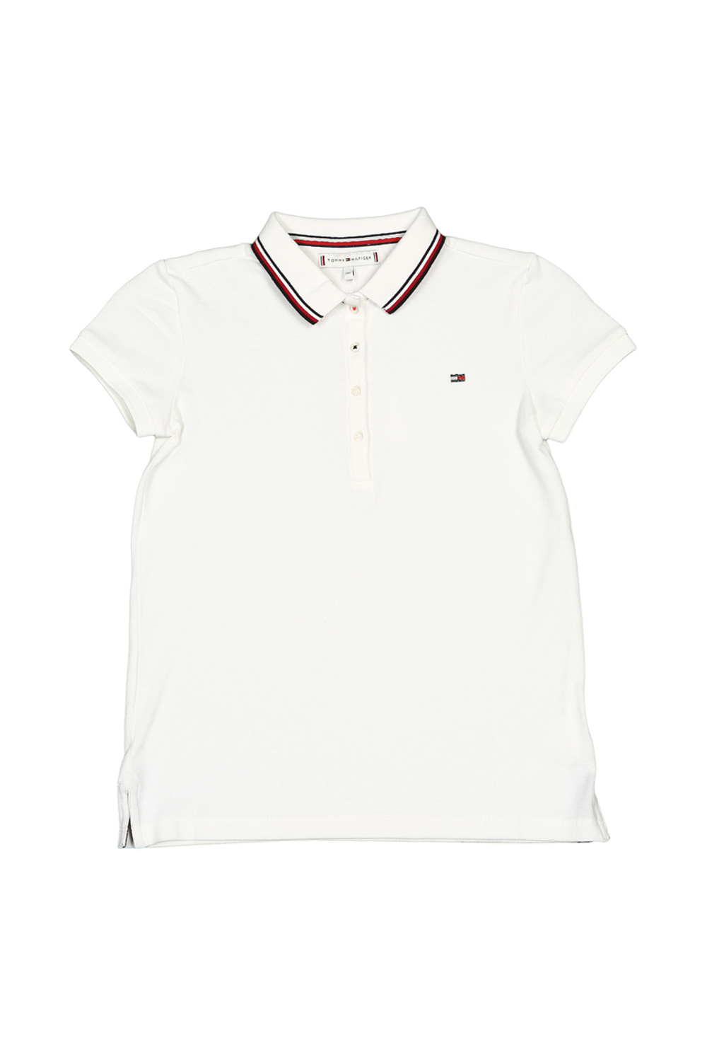 Поло TOMMY HILFIGER Экрю/Вышивка: TH/На воротнике: сине-бело-красная полоска/Разрезы по бокам Девочка