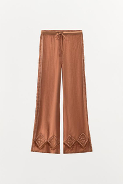 ZARA БРЮКИ С КРУЖЕВОМ И РОМБАМИ — LIMITED EDITION, КОРИЧНЕВЫЙ