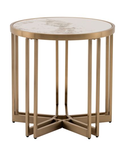 Журнальный столик Алиада 55х55 см светлая керамика сталь шампань