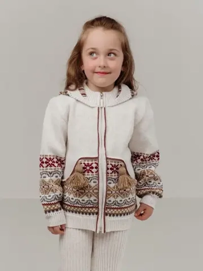 Кофта вязаная на молнии с капюшоном и карманом