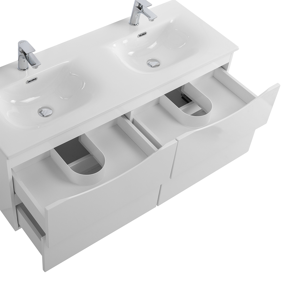 Тумба с раковиной подвесная BelBagno MARINO-CER-N-1200-4C-SO-BL-P Bianco Lucido, раковина белая BB-8099-120-2 с 2-я чашами