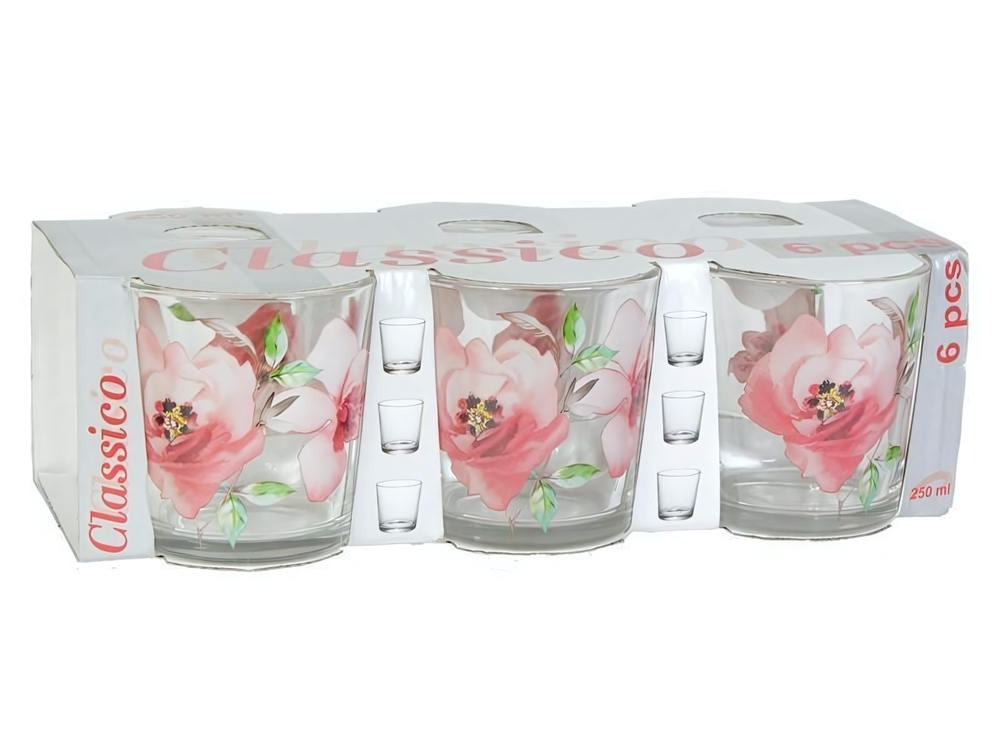 Набор стаканов "Акварельные цветы" 6шт 250мл (низкие)