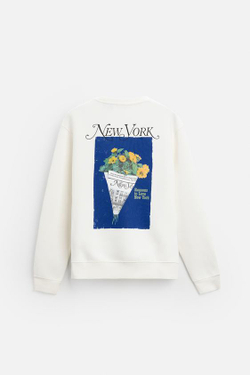 ZARA ТОЛСТОВКА С ПРИНТОМ «ЖУРНАЛ YORK», ЭКРЮ