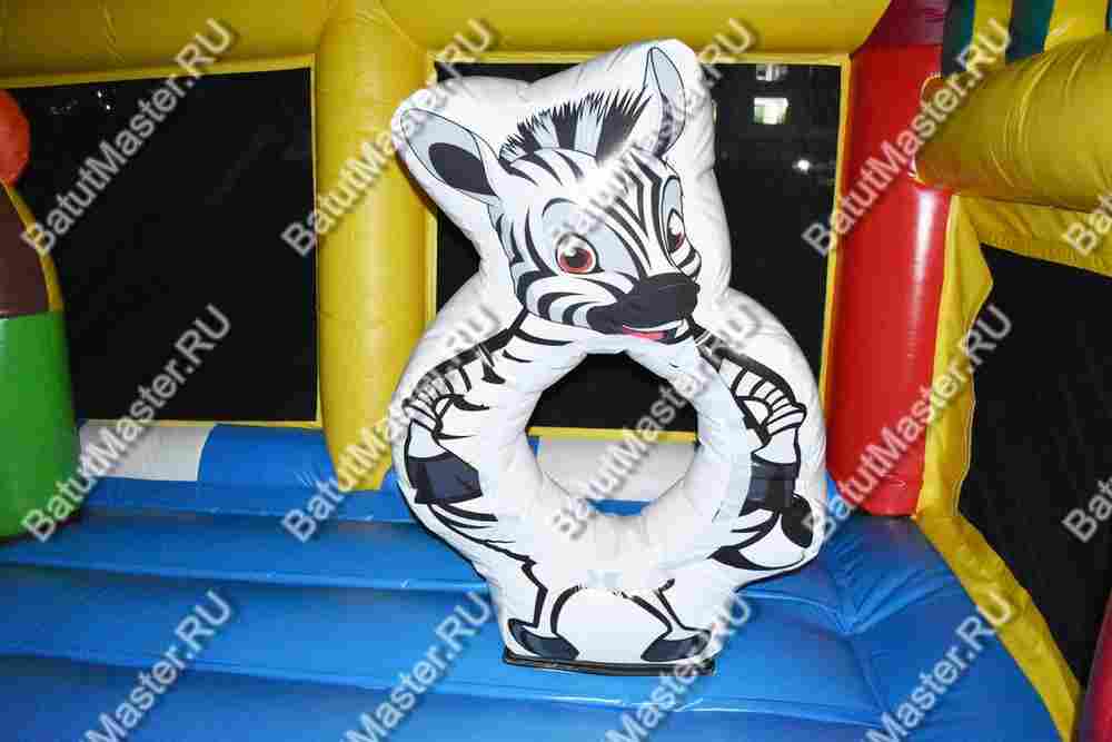 Коммерческий надувной батут "Веселый дом и звери в нём" с крышей 12*7*6 м