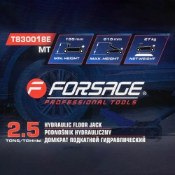 Домкрат подкатной гидравлический 2.5т (h min 155мм, h max 615мм) Forsage F-T830018E MT