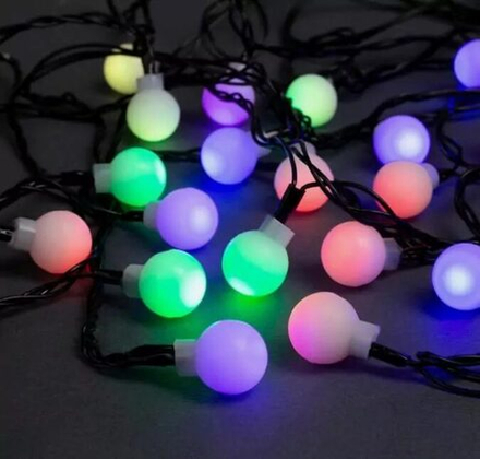 Гирлянда "Нить" 5 м с насадками "Шарики белые", IP20, тёмная нить, 20 LED, свечение RG/RB, мигание, 220 В