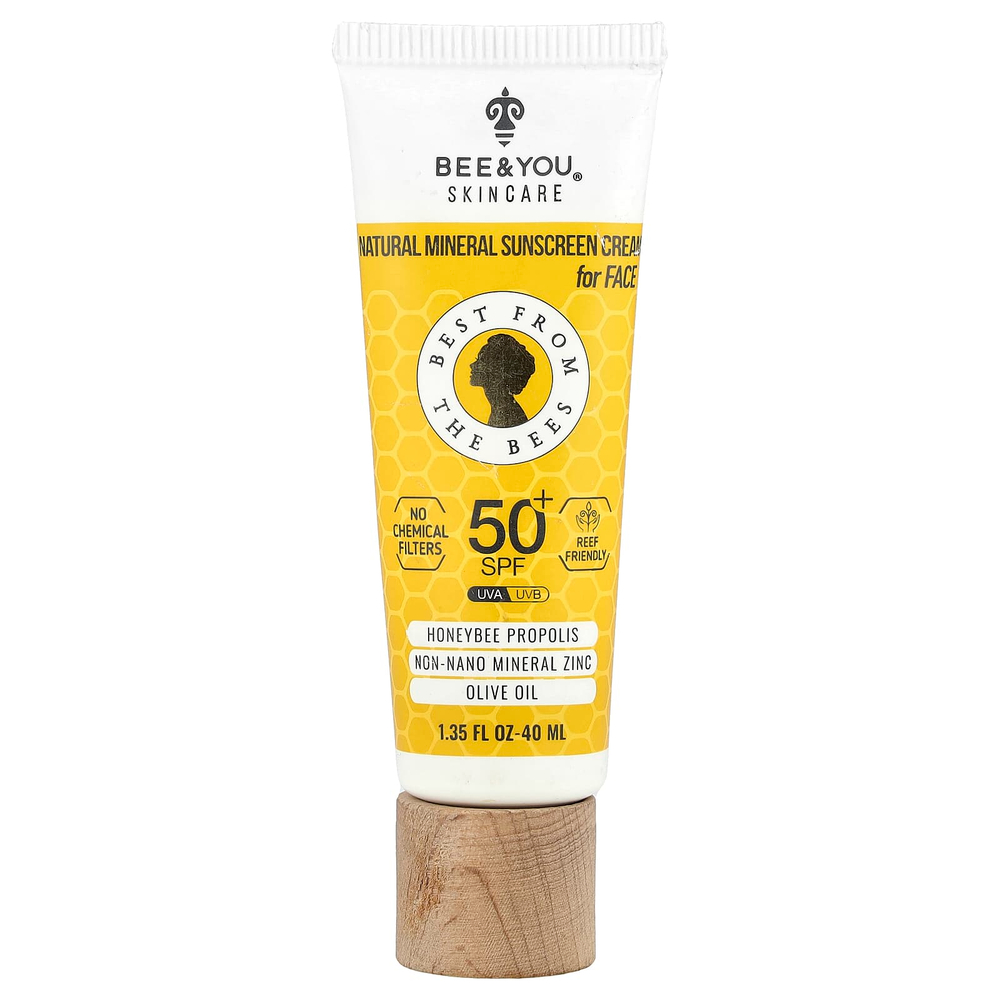 Bee & You, Натуральный минеральный солнцезащитный крем, для лица, 50+ SPF, 40 мл (1,35 жидк. Унции)