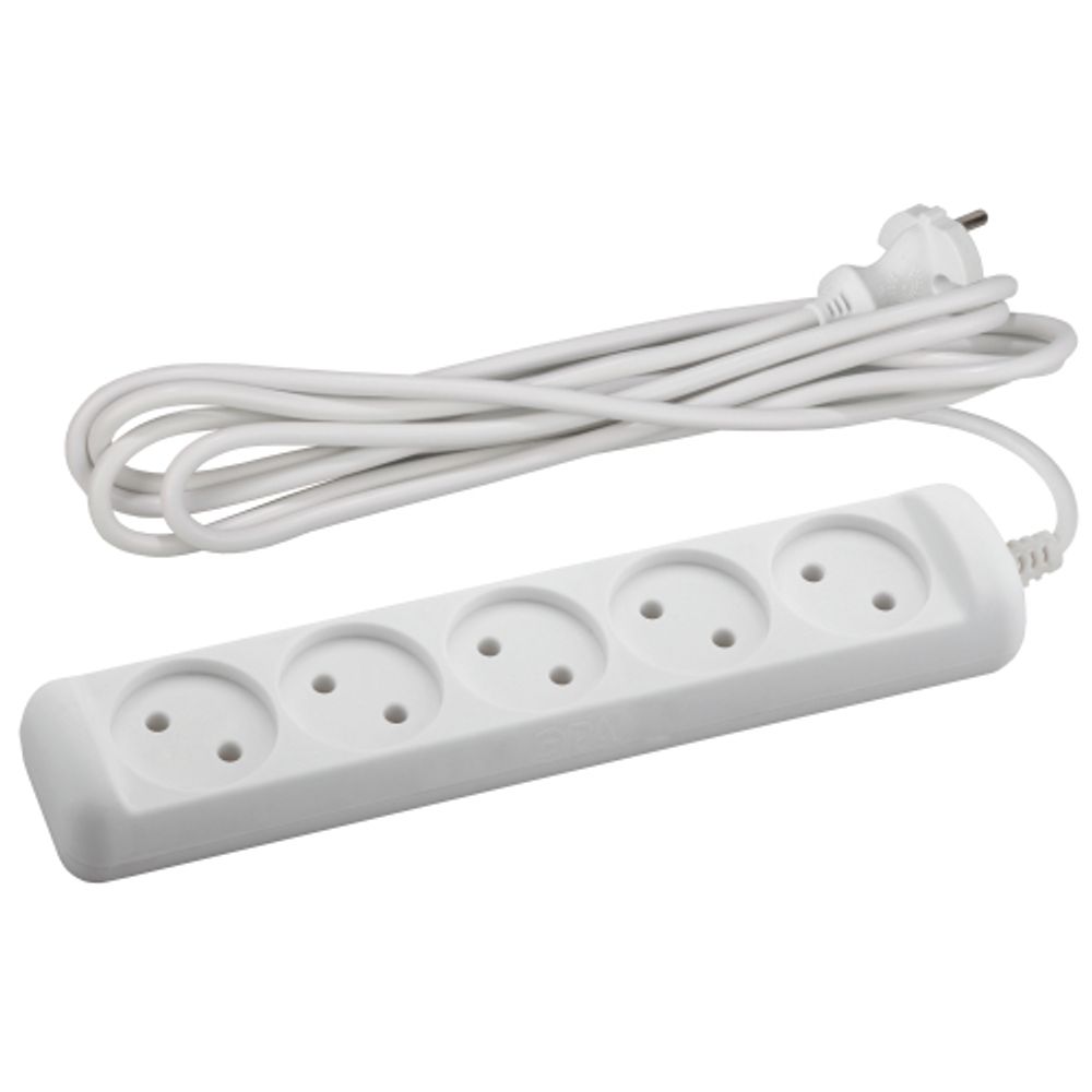 Удлинитель электрический ЭРА U-5-5m-2x1 без заземления 5 розеток 5м ПВС 2x1мм2 10А | Бытовые удлинители