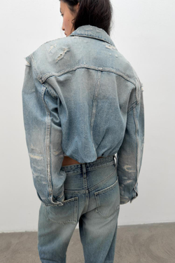 ZARA УКОРОЧЕННАЯ ДЖИНСОВАЯ КУРТКА TRF, СИНИЙ