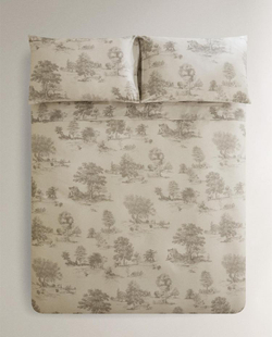 ZARA HOME ПОДОДЕЯЛЬНИК ИЗ САТИНА С ПРИНТОМ ТУАЛЬ-ДЕ-ЖУИ, СЕРЫЙ