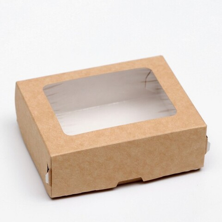Коробка для печенья с окном, крафт, 10 х 8 х 3,5 см