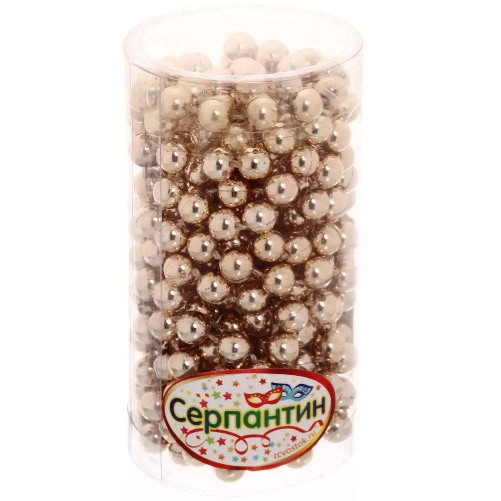 Бусы на елку 2,7м «Шарик» d-6мм, шампань (pvc коробка)