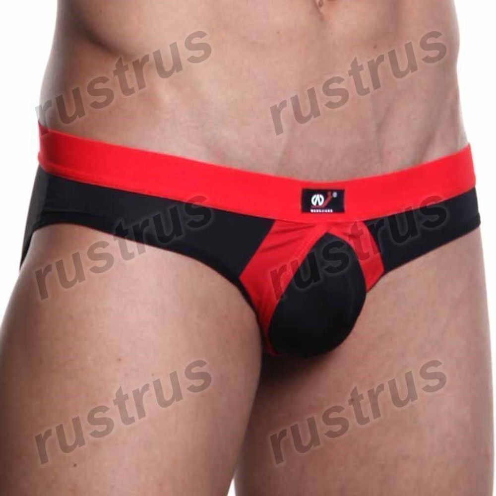 Мужские трусы брифы черные с красной резинкой WANGJIANG WG00028
