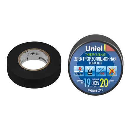 UIT-135P 20-19-01 BLK Изоляционная лента Uniel 20м. 19мм. 0.135мм. 1шт. цвет Черный