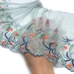 Вышивка на сетке эластичная серо-голубая 22 см (левая)