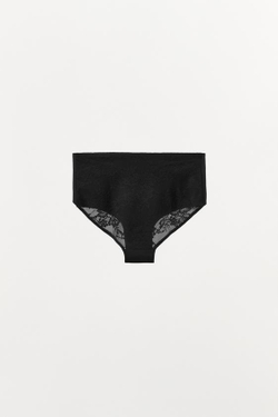 ZARA КОМБИНИРОВАННЫЕ КРУЖЕВНЫЕ ТРУСЫ BODY SHAPE, ЧЕРНЫЙ