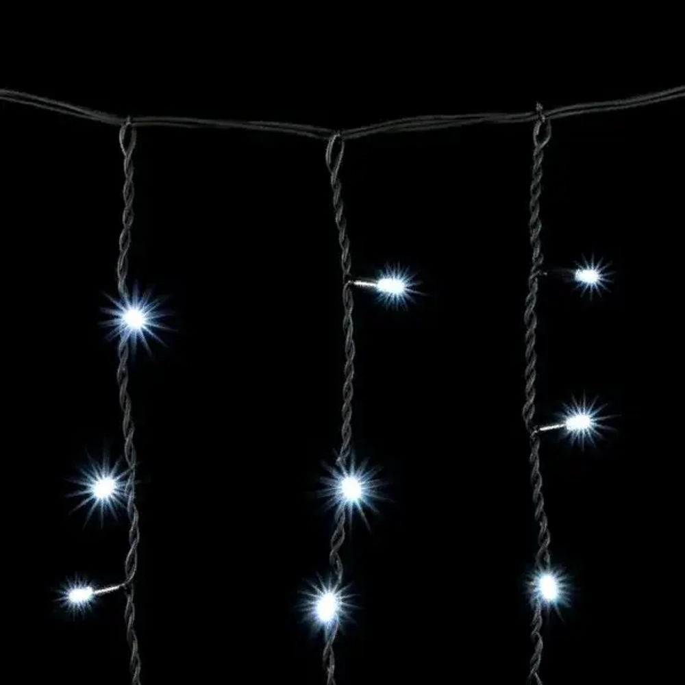 Светодиодная бахрома с колпачком 3,2*0,9 м., 168 белых LED ламп, мерцание, каучуковый черный провод, LTC (LL168BLW-1-2W)