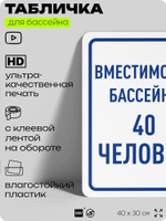 Табличка для бассейна "Вместимость бассейна 40 человек", на пляж, для общественной и частной зоны отдыха, информационная, 40х30 см, Silver Plane x Айдентика Технолоджи