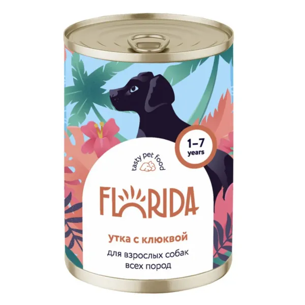 Консервы Florida для взрослых собак с уткой и клюквой