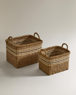 Zara Home Корзина из морской травы, цвет коричневый, 40 см · 6190/049