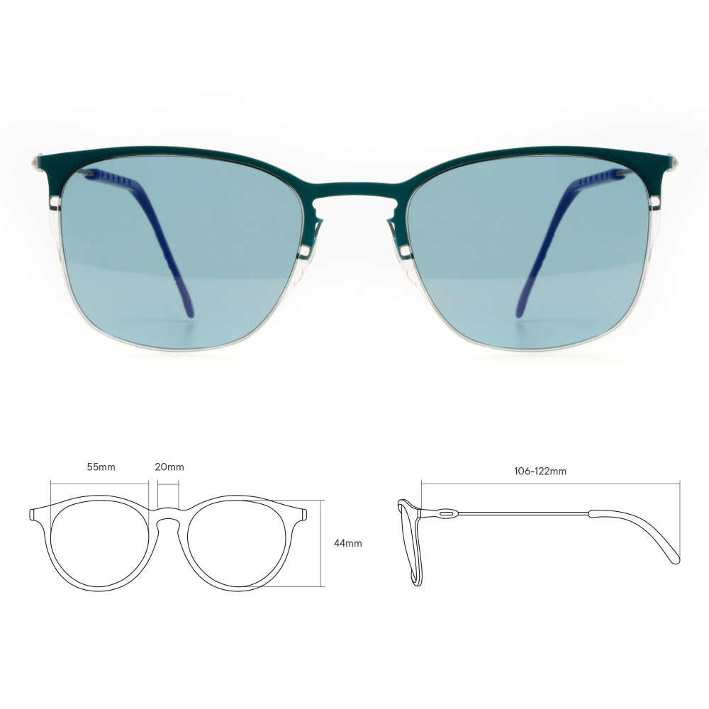 Бирюзовые солнцезащитные очки из титана со светло-синими линзами. Модель 11