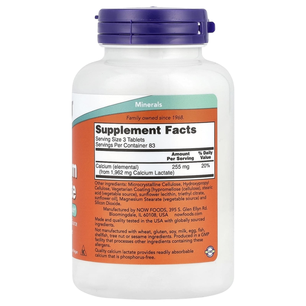 Now Foods Calcium Lactate 250 tablets , Кальций Лактат