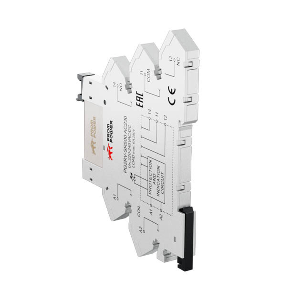 Ультратонкое реле Prompower PG2RV-SR500 AC230 Пружинные клеммы, номинальный ток 6А, управление 220VAC