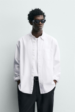 ZARA РУБАШКА С ФАКТУРНОЙ ОТДЕЛКОЙ, БЕЛЫЙ