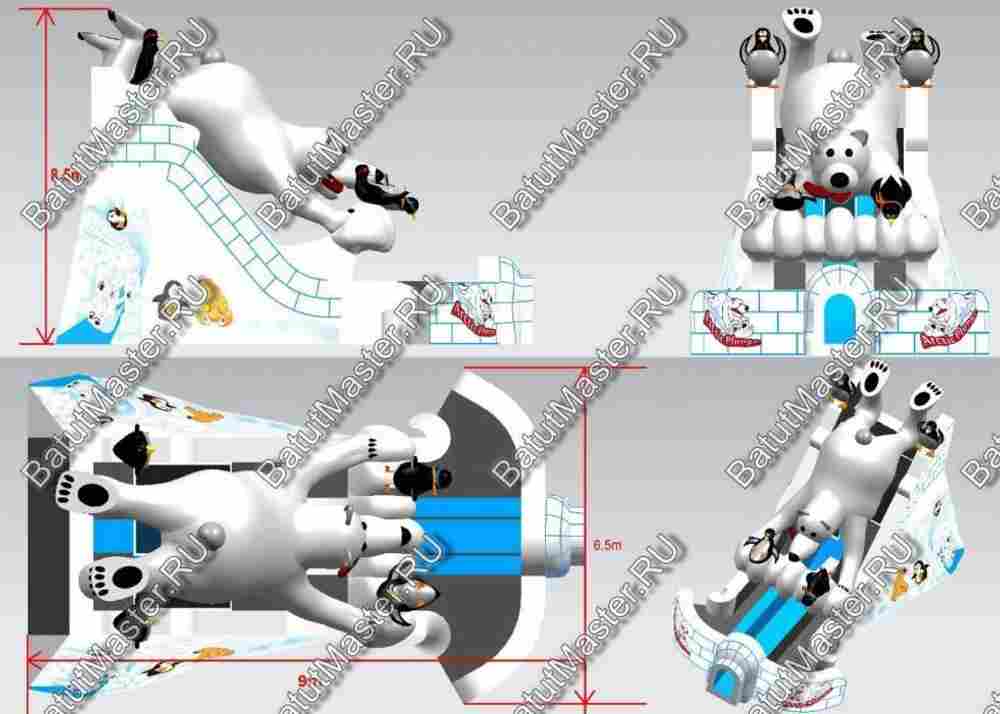 Большой надувной батут-горка "Мишка на севере"