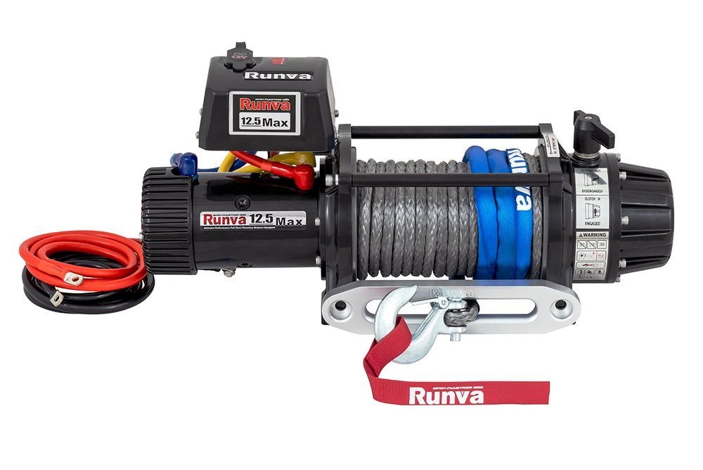 Лебёдка автомобильная электрическая 12V Runva 12500 lbs 5670 кг MAX влагозащищенная, синтетический трос