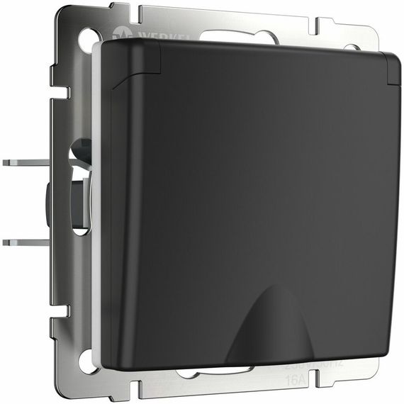Розетка Werkel с заземлением с крышкой и шторкой IP44 черная матовая 25843