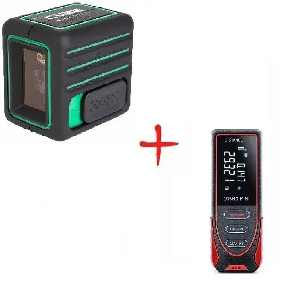 КОМПЛЕКТ Лазерный уровень ADA CUBE MINI GREEN Basic Edition + Дальномер лазерный ADA COSMO MINI