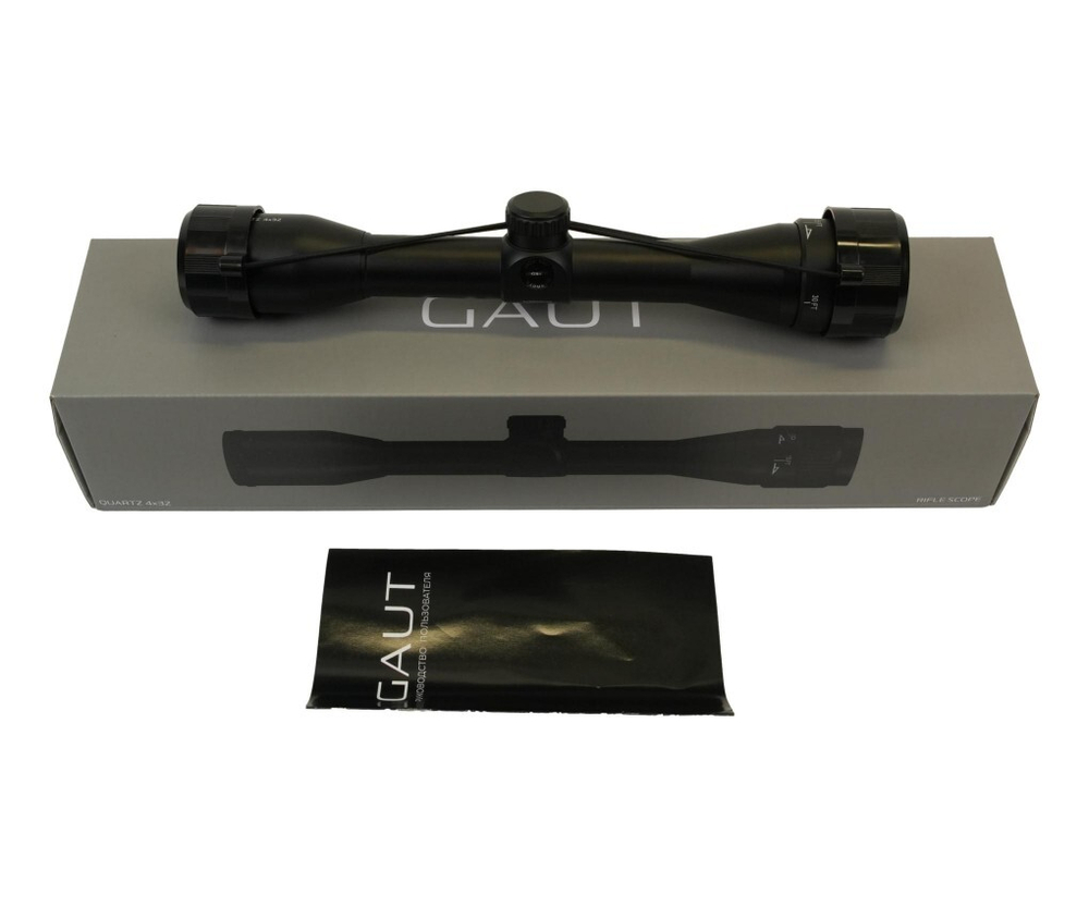 Прицел Gaut Quartz 4x32, AO-параллакс, сетка 3 (Mil-Dot) нить, без подсветки, 25.4мм, поправки 1/4 МОА
