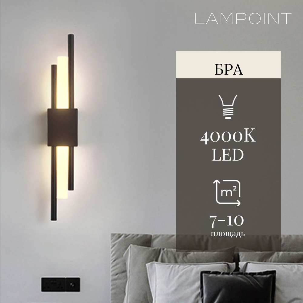 Бра LED, прямые линии, Черный, правая