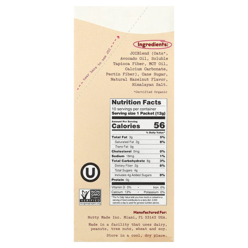 JOI, овсяные сливки, со вкусом фундука, 10 пакетиков по 12 г (0,42 унции)