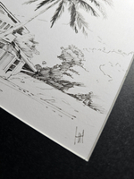 Картина, графика в паспарту 21х30 см на стену для интерьера "Бунгало"