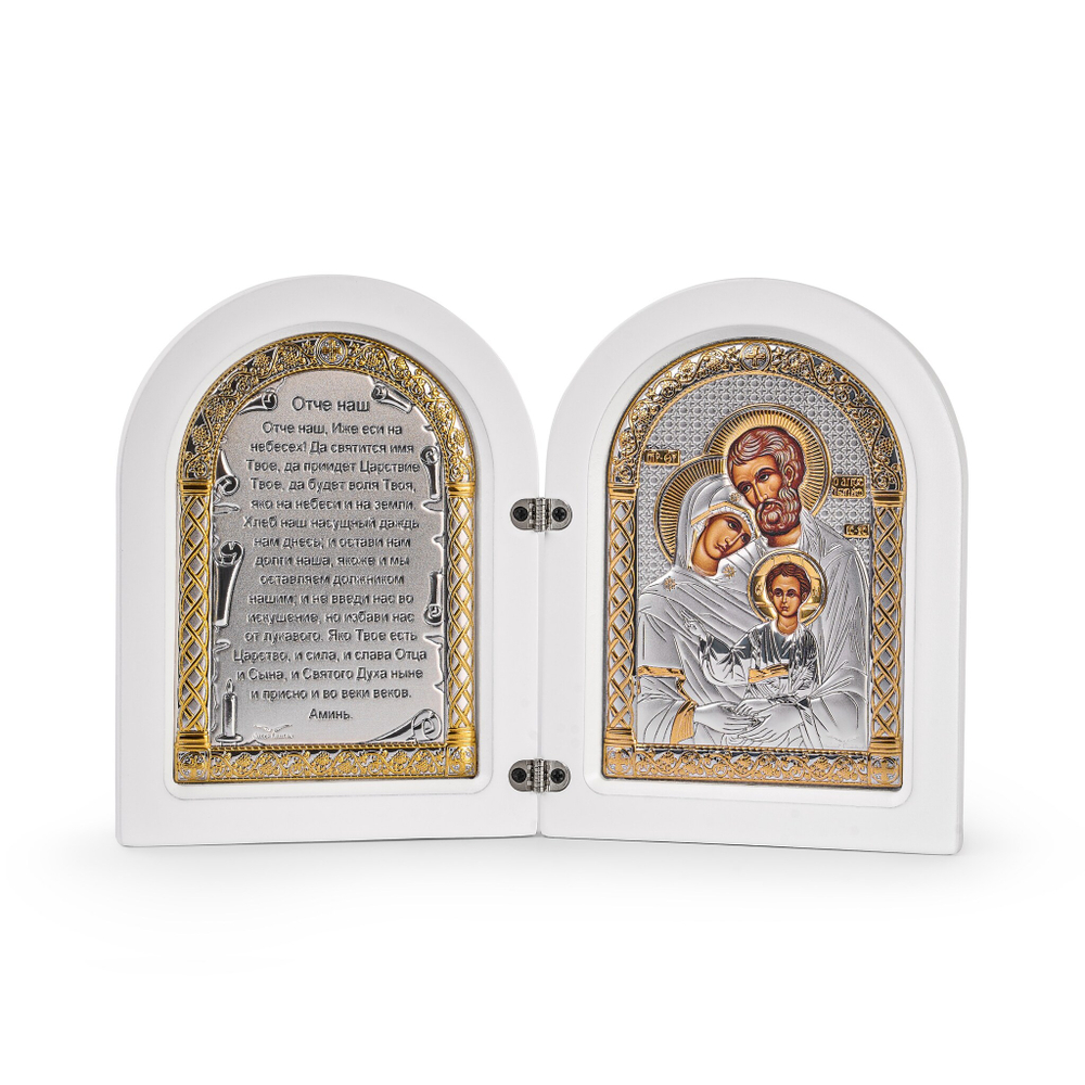 Складень, Семейство, Молитва, икона арочная, белое дерево 140x200