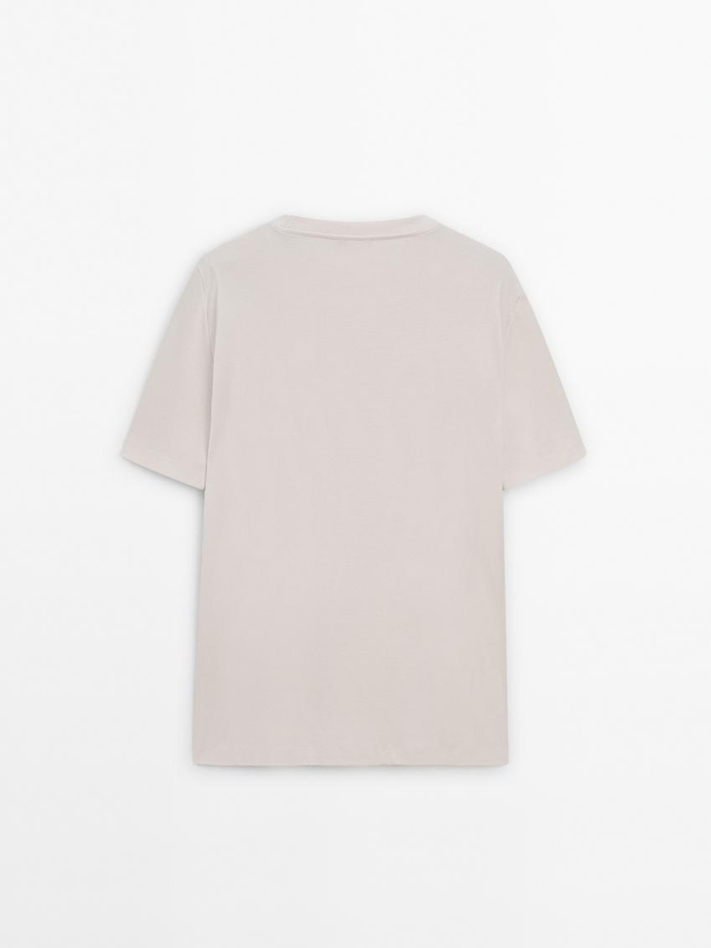 Massimo Dutti Хлопковая футболка с круглым вырезом, натуральный