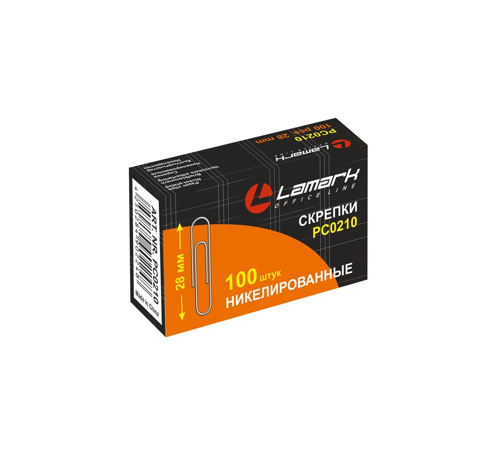 Скрепка канц. 28 мм никелированные 100шт. Lamark 210